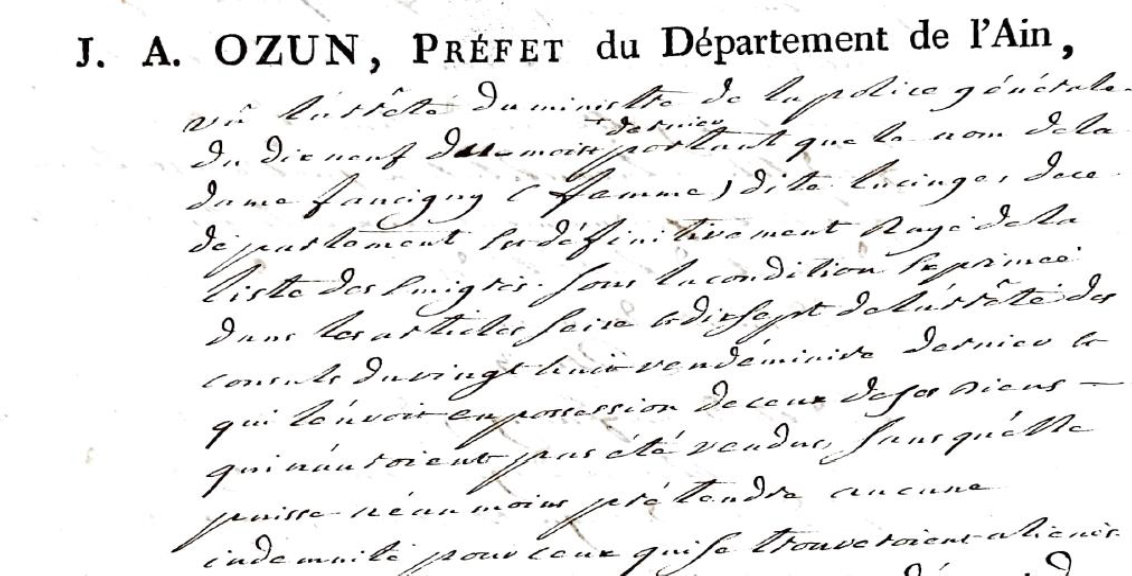 Arrêté préfectoral du 6 messidor an neuf concernant la radiation des émigrés