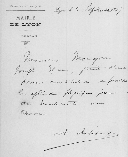 Extrait du dossier de carrière de François Mouyon, AM Lyon, 524W_703