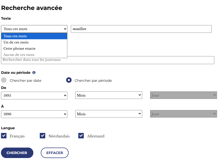 Extrait de la recherche “Mouillon”, 1895 à 1896, BelgicaPress